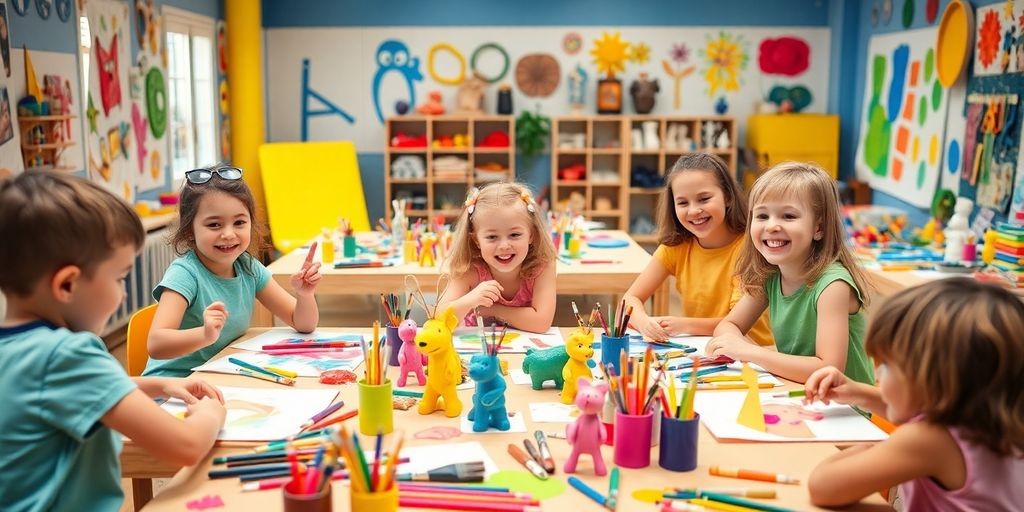 Kids enjoying fun art projects for stress relief.