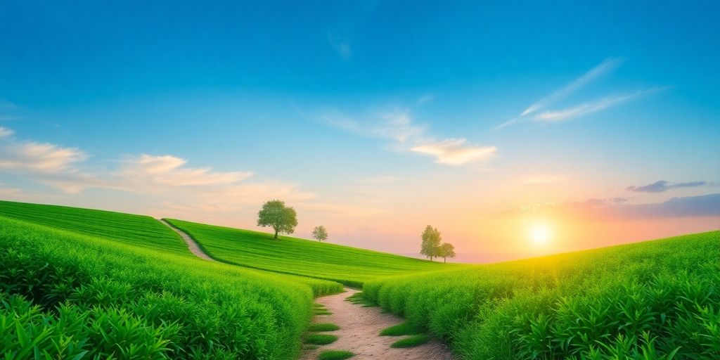 A landscape with paths representing stages of personal growth.