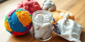 DIY stress relief items on a cozy table.