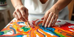 Person painting, colors, serene.