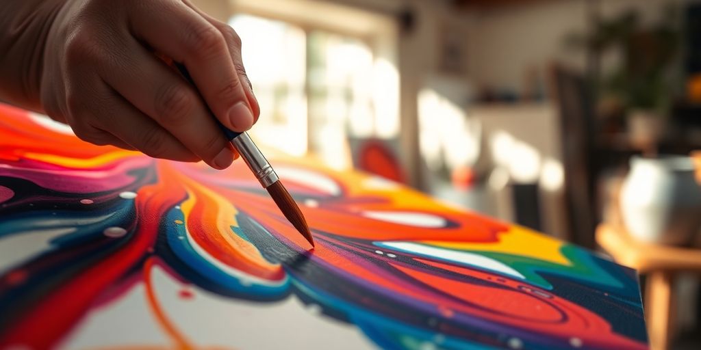 Person painting vibrant colors on canvas.