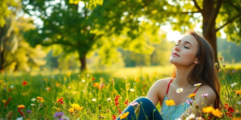 Gentle light on person healing, nature background