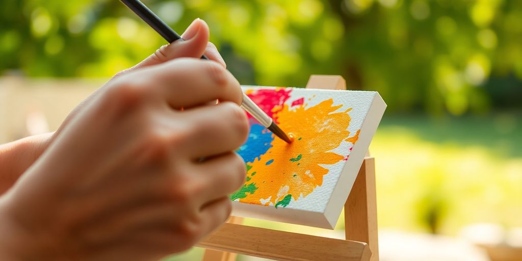 Person painting on canvas outdoors