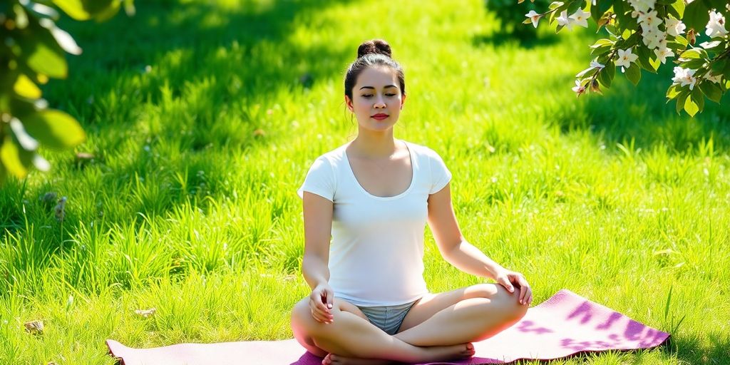 Peaceful person meditating outdoors.