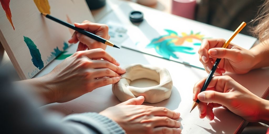 Hands painting, sculpting, and drawing peacefully.
