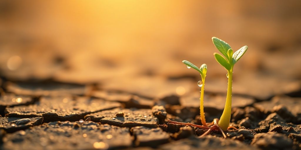 Blooming plant with strong roots, reaching sunlight.
