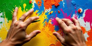 Person painting confidently, vibrant colors.